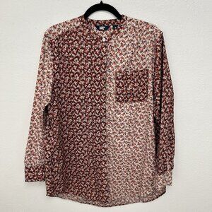 Lands End Brown Colorful Ditsy Floral Patchwork Tunic Top Sz M Cottagecore Boho‎